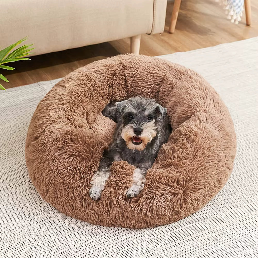 Round Plush Dog Bed – Soft Washable Calming Pet Bed (40–90cm)